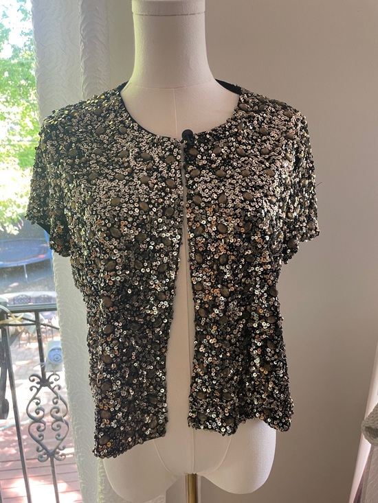 Chico's Jackets & Blazers - Chico’s Bolero NWT Size 1 Starlight Pizzazz Black and Gold Sweater Stunning